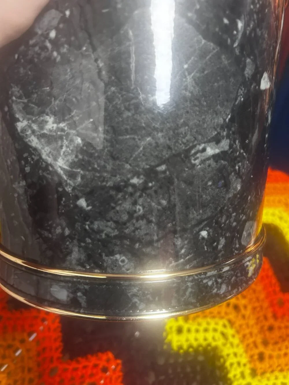 Vintage padded vinyl marbled ice bucket with lid and handle